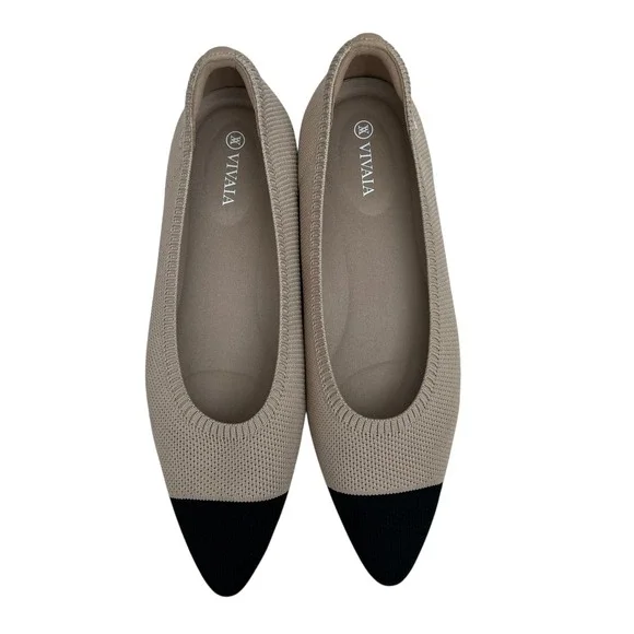 Vivaia Aria 5 Pointed Toe Ballet Flats in Almond and Black SZ EU 41 US 9.5 - Picture 3 of 9